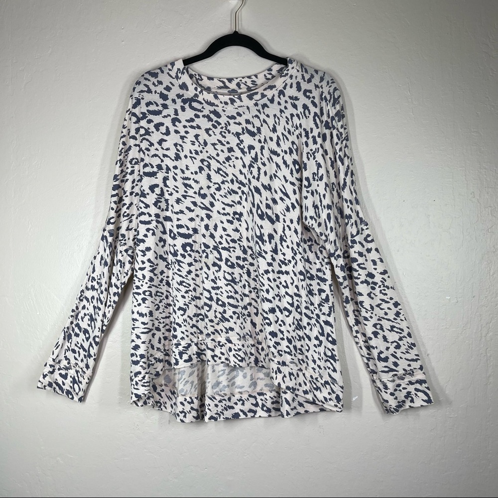 ⬇️ Kelly Renee Ivory Gray Leopard Print Tunic Shirt Drop Shoulder Size L (12-14)